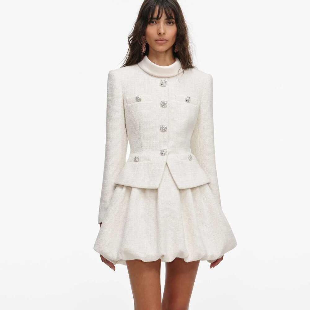 Self-Portrait cream Tweed dress with long sleeves